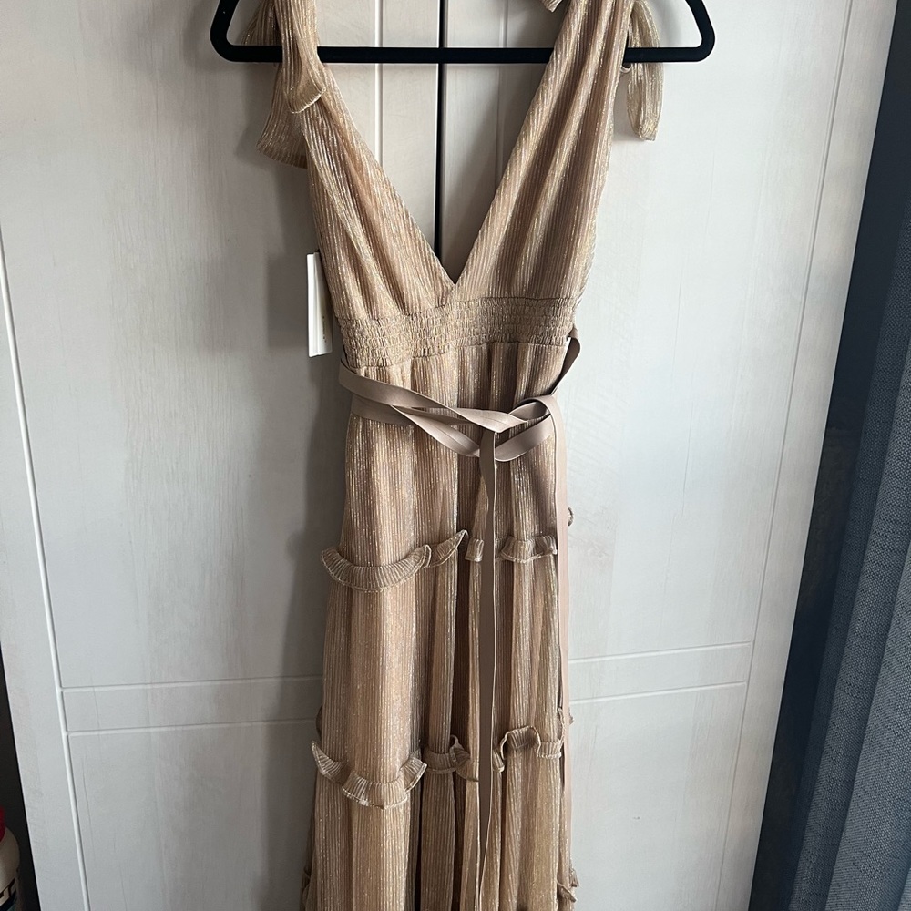 Gold Glitter Ruffle Maxi Dress
